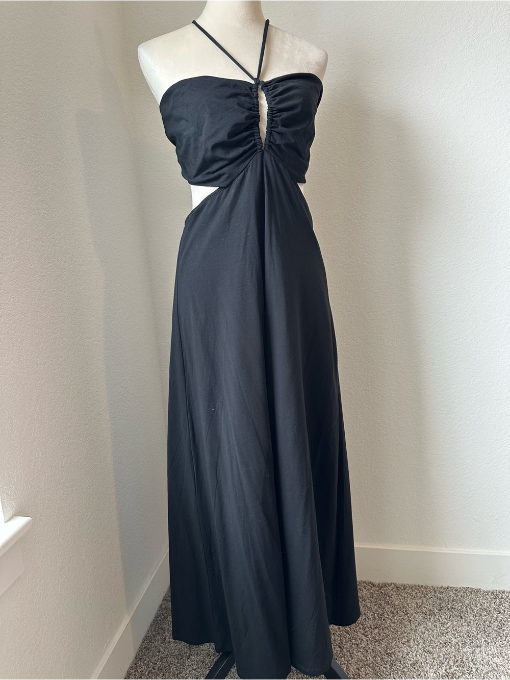 Witchery Black Ruched Cutout Halter Maxi Dress